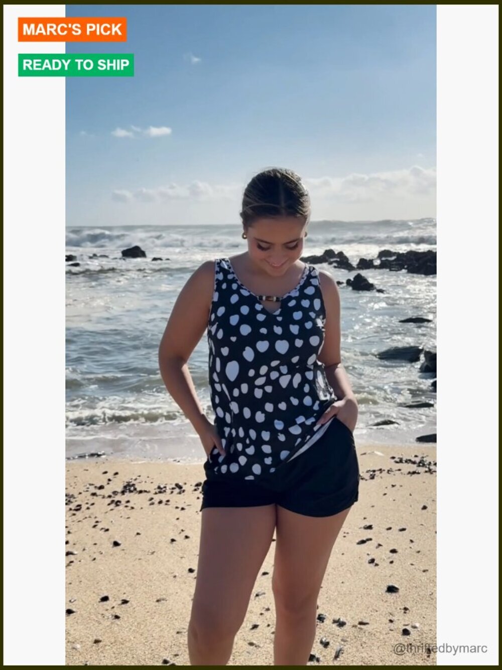 Two Piece Tankini Swimsuit with Beads, Sporty Swim Shorts Pockets, Modest - Picture 7 of 7